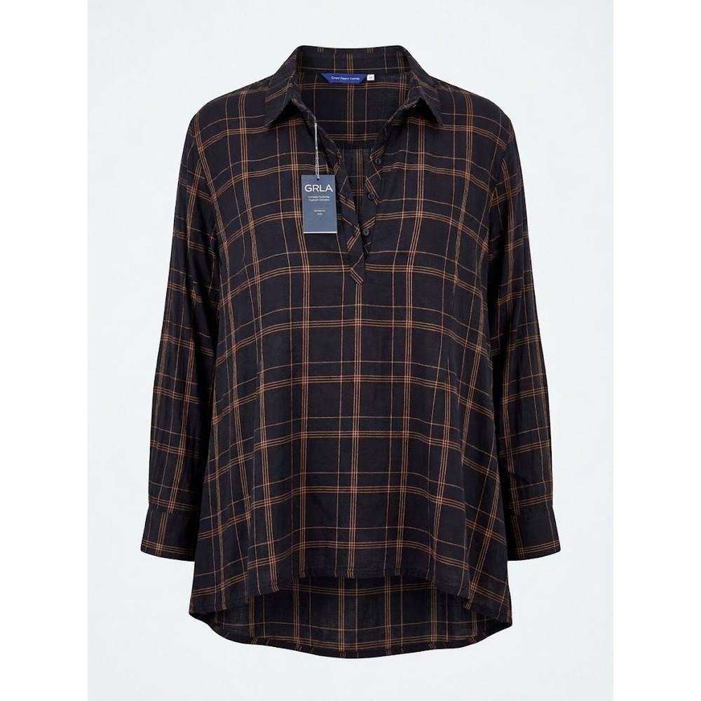 NWT GRLA Georg Roth Tunic Women L Blue Plaid Oversized Shirt Grunge Academia